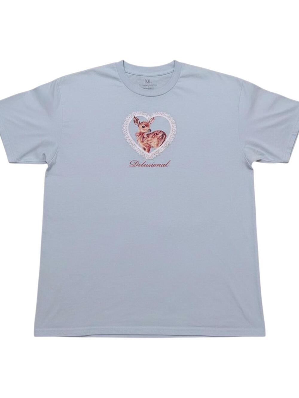Isaac Morris L Blue Delusional Deer Fawn Heart Graphic Tee Coquette Streetwear